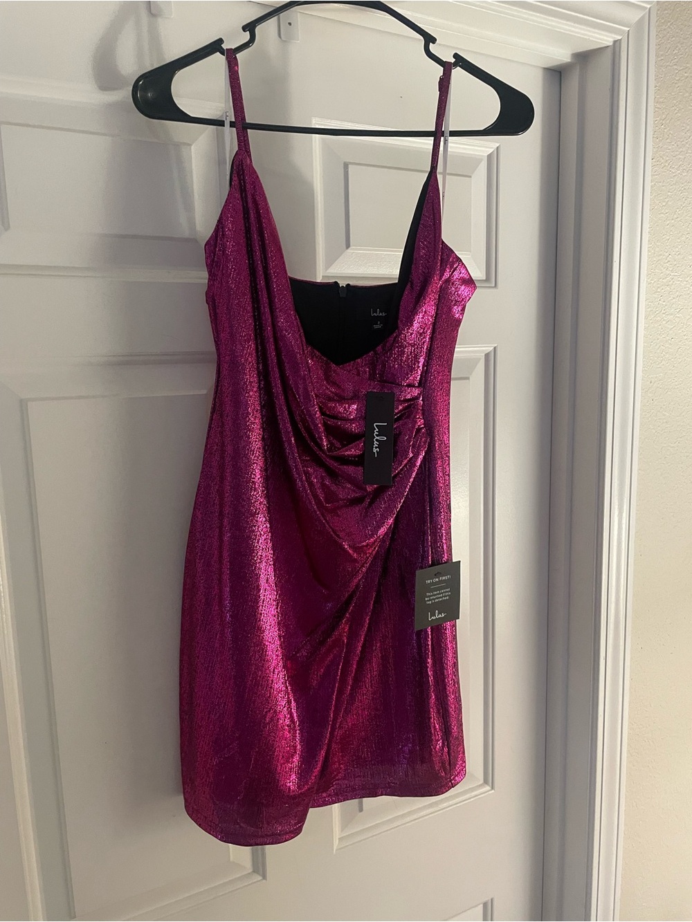Lulu’s Shine Shiny Magenta Bodycon Mini Dress - Picture 3 of 6